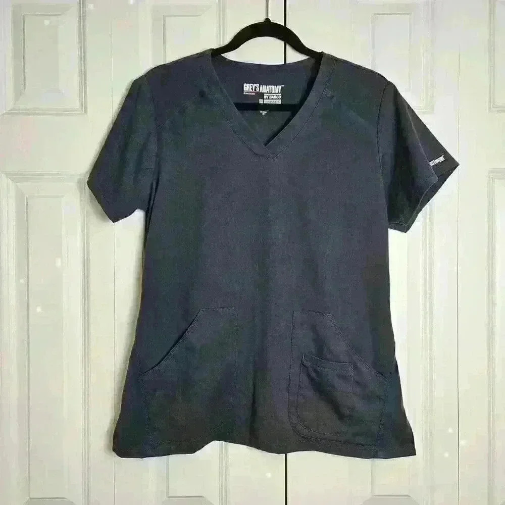 Greys Anatomy Impact Scrub Top Women M Steel/Gray Medical Nurse Doctor Dentist